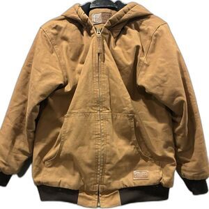 CE Schmidt Workwear Duck Canvas Hood Sherpa Lined Jacket Youth Boys Large Brown